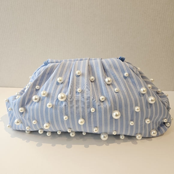 Anthropologie Blue Faux Pearl Frankie Clutch Bag NWT - Picture 5 of 10